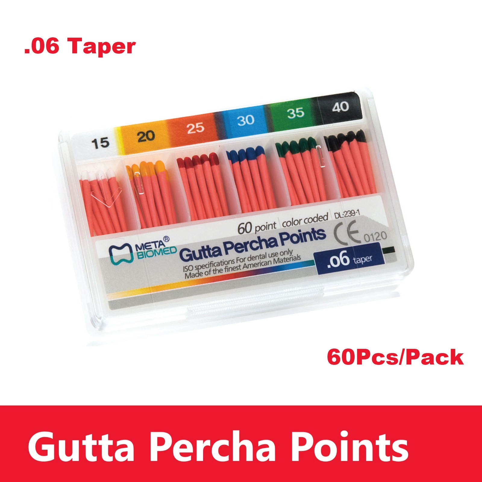 Dental Endodontic Gutta Percha Points Taper .02 .04 .06, 120 or 60/pk,#15-40