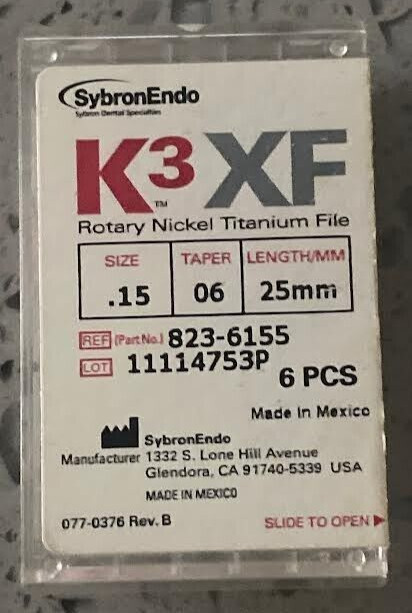 SybronEndo K3 XF Files Size- .15 Taper- 06 Length- 25mm 823-6155 6-Piece Set