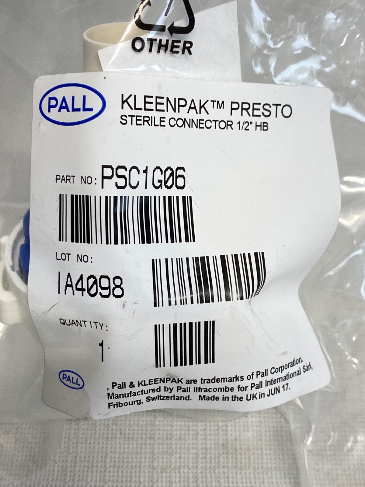 (2) PALL Kleenpak Presto Aseptic Connector 1/2” HB 14mm ID PSC1G06