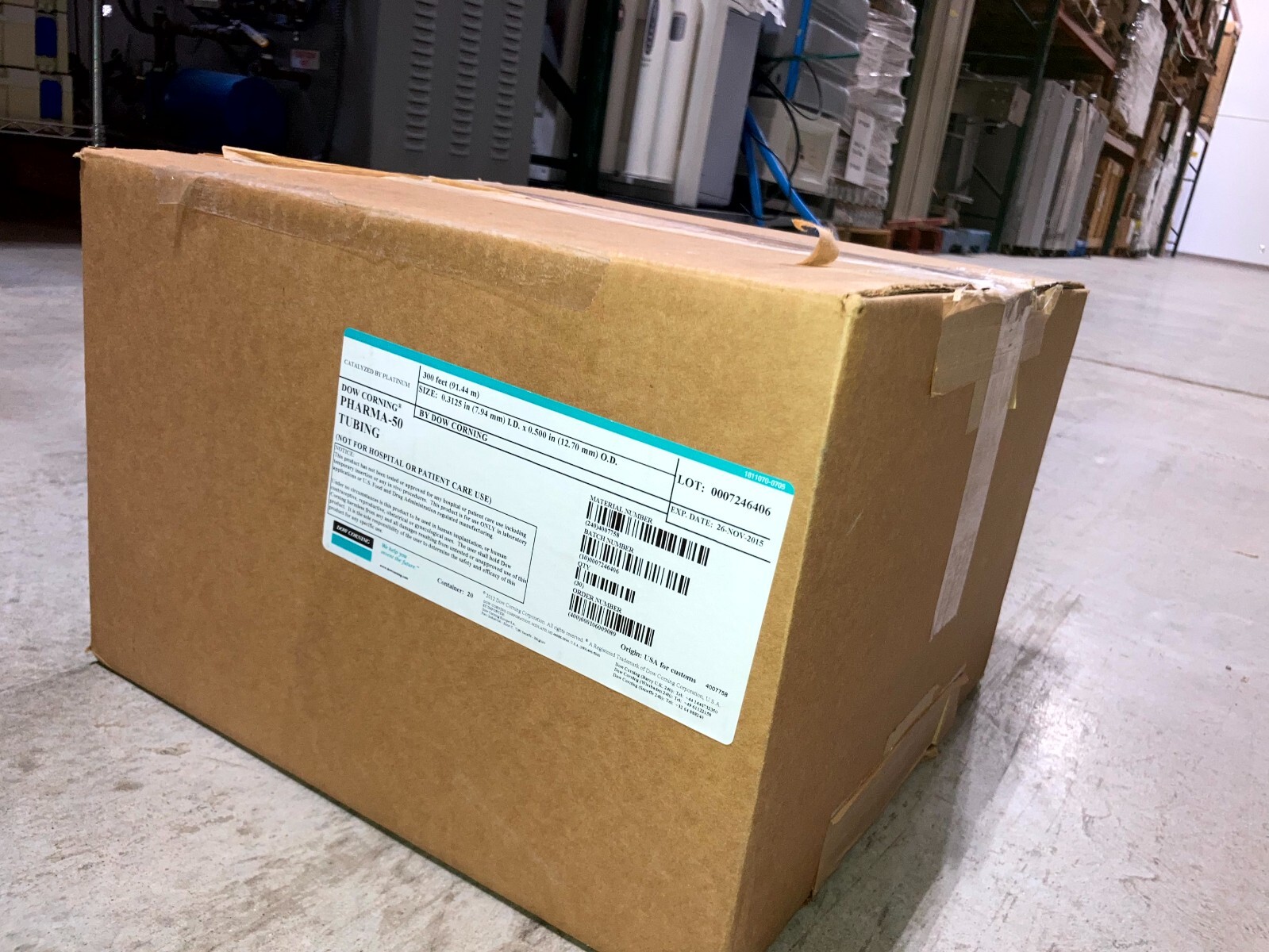 Dow Corning Pharma-50 Silicone Tubing 300ft 5/16″(0.3125″) ID 1/2″(0.500″) OD