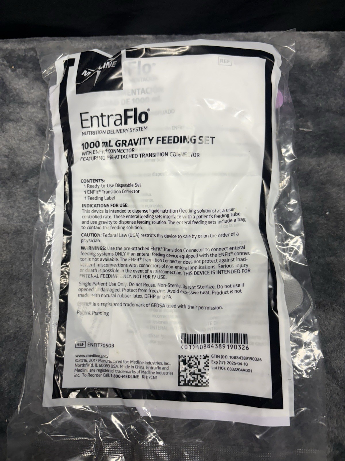 Lot Of 11 Medline EntraFlo 1000mL Gravity Feeding Set ENFIT70503 11 Exp 04-2025