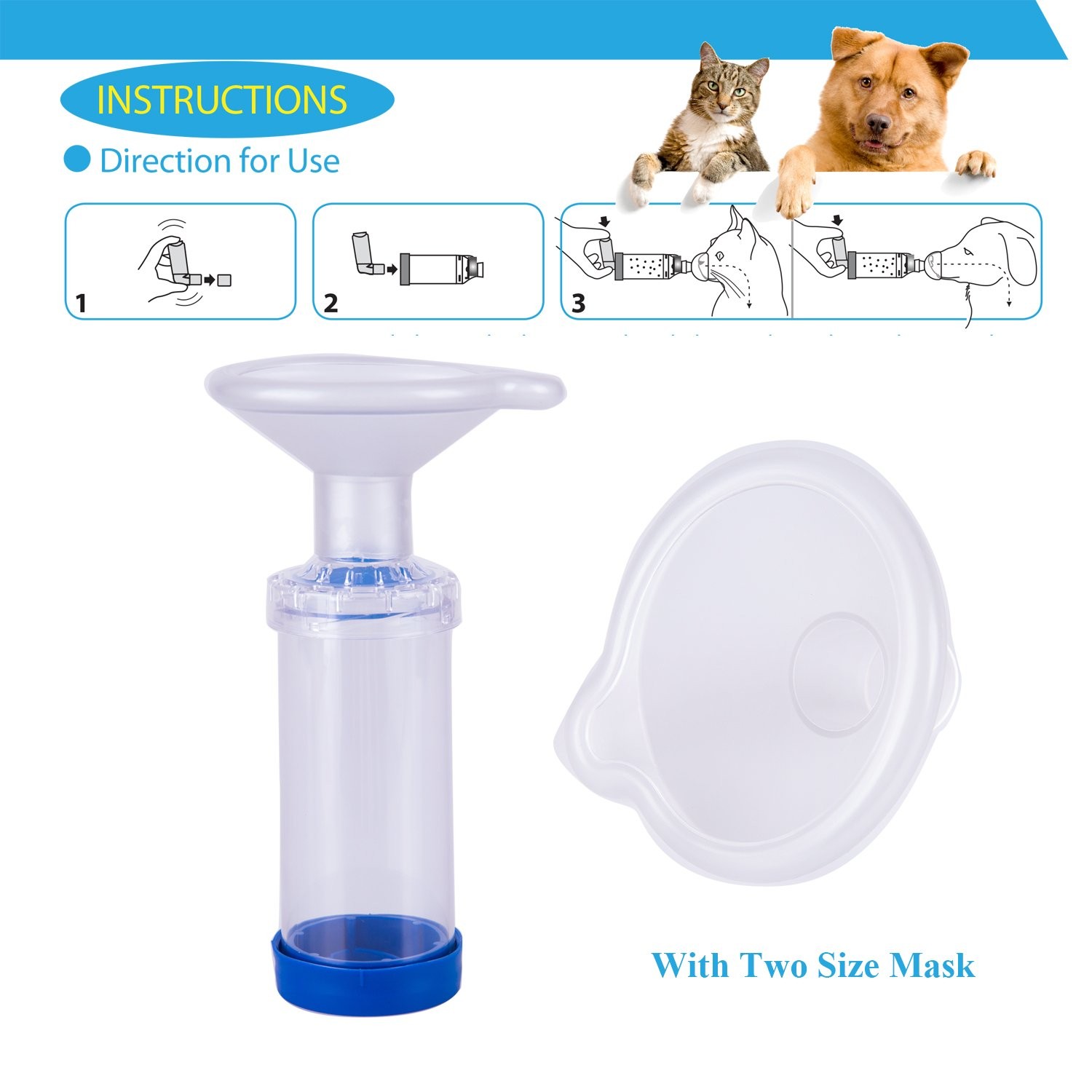 Free-Space Cat/Dog Inhaler Spacer,Feline/Cannie Aerosol Chamber two mask