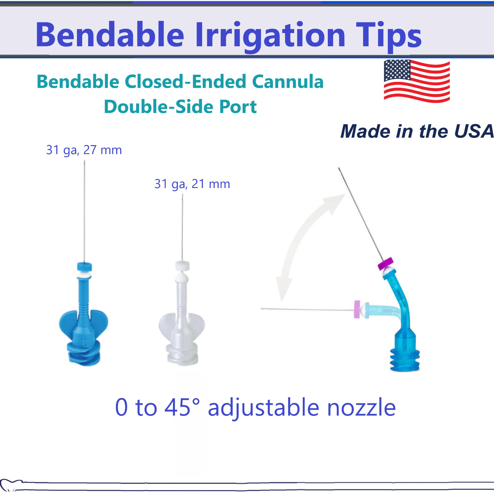 Dental MICRO CAPILLARY ORAL Tips Endo 45 Degree Bendable Tips, 25/Pk, USA