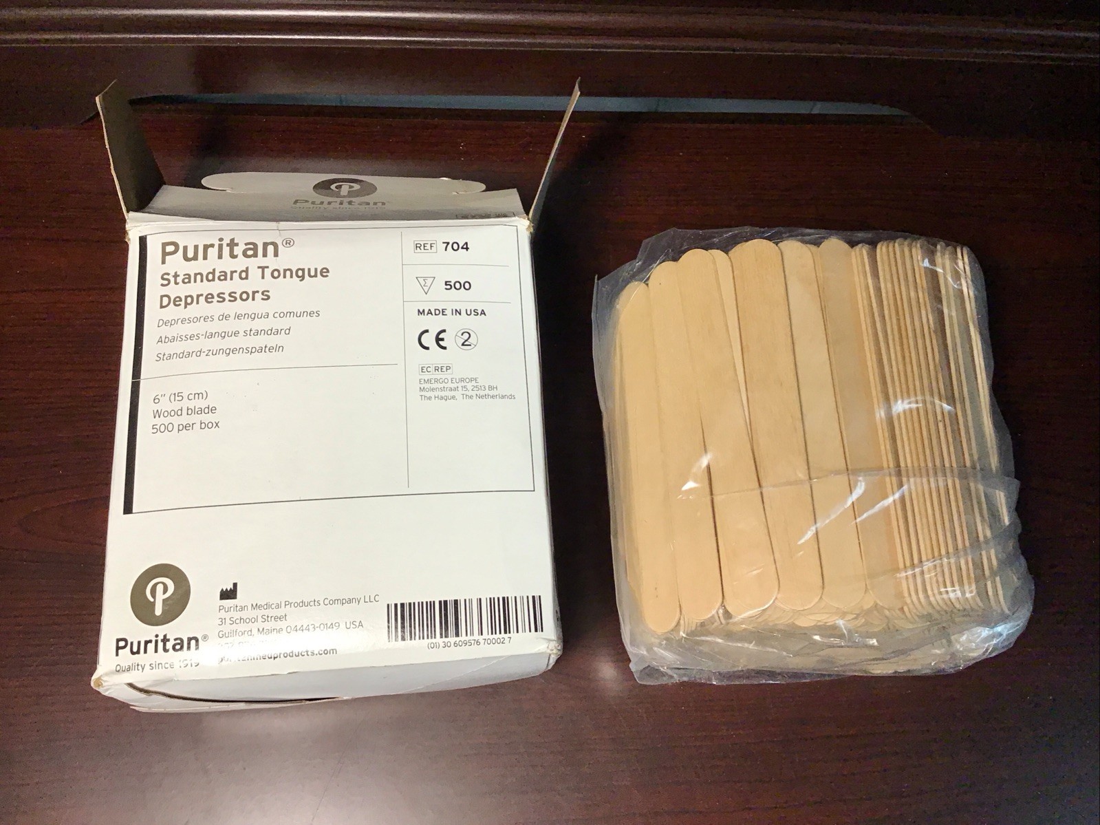 Puritan, Standard Toughest Depressors, 6” (15cm), Wood Blade, 500 Per Box, #704