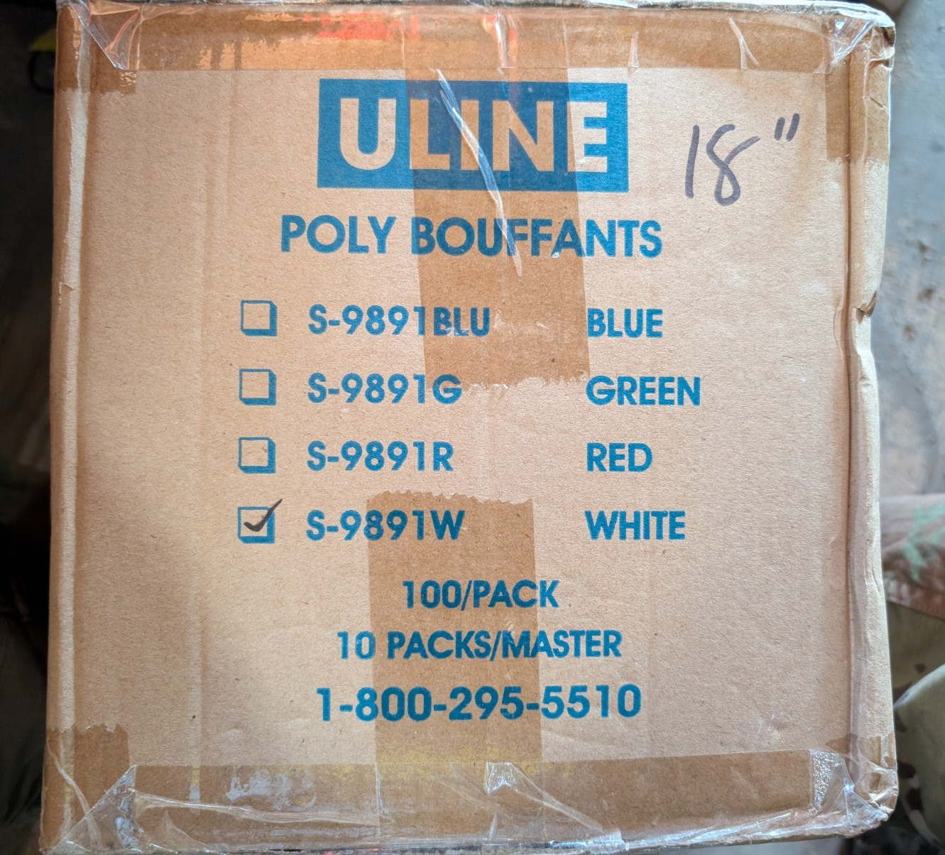 Uline Poly Bouffants S-9891, 18″ Latex Free (Box of 1000, 10 Packs of 100)