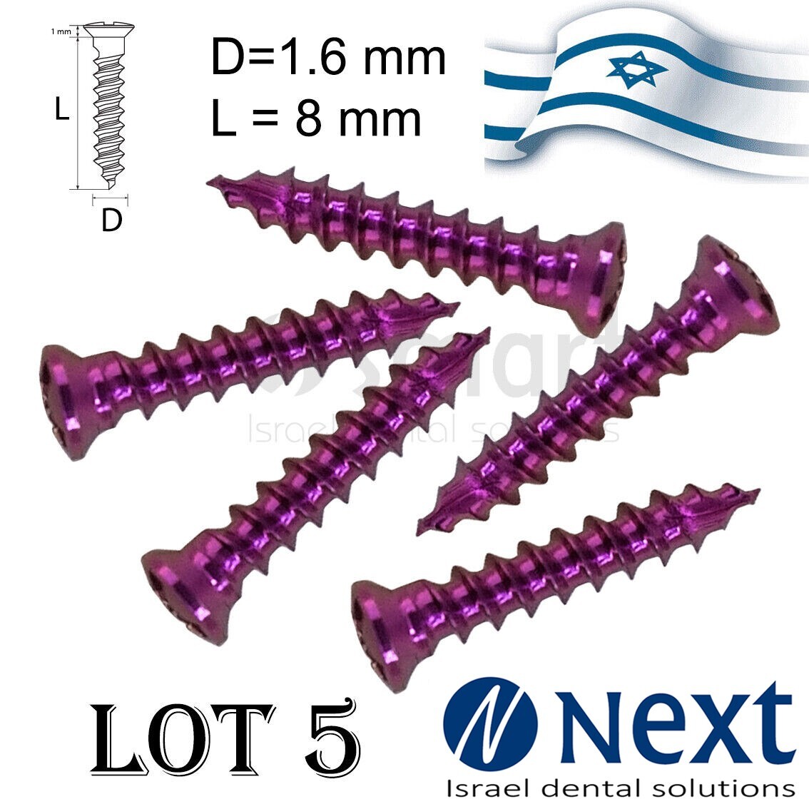 Lot x 5 Screw titanium pin membrane Fixation Bone GBR Ø1.6 L8 tac