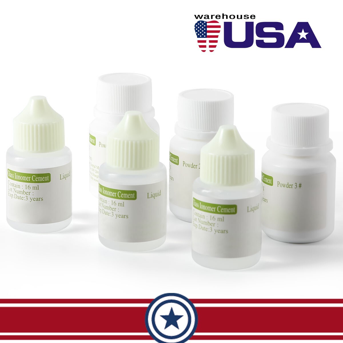 Dental Cement Glass Lonomer Radiopaque Luting & Lining Cement Liquid Powder US