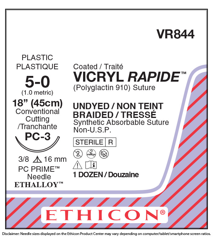 J&J VR844 Coated Rapid Absorbable Sutures 5/0 18″ 12/Bx