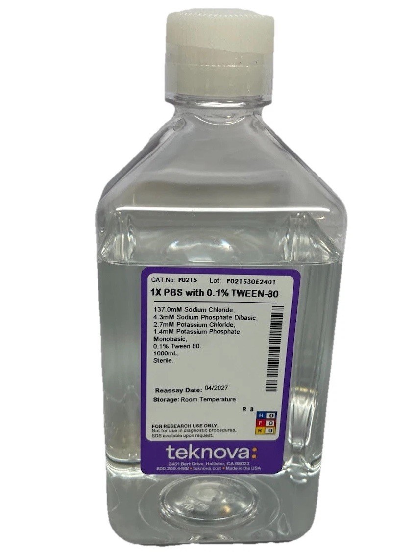 Teknova 1X PBS with 0.1% Tween-80 1000mL Sterile P0215