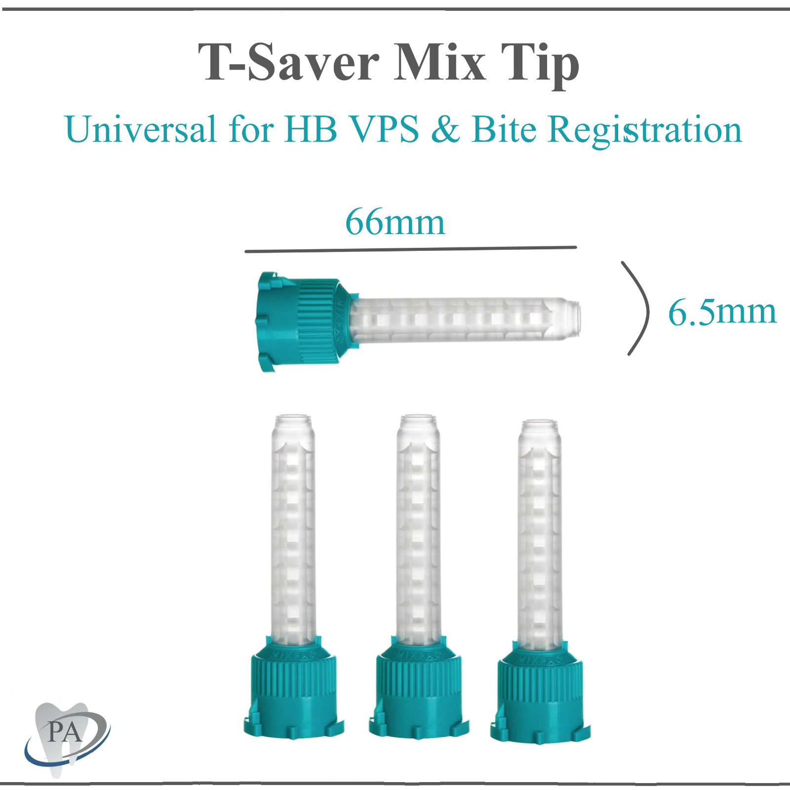 Dental Teal T-Saver Mix Tip 6.5mm. VPS Impression HP MIxing Tips Yelllow Short
