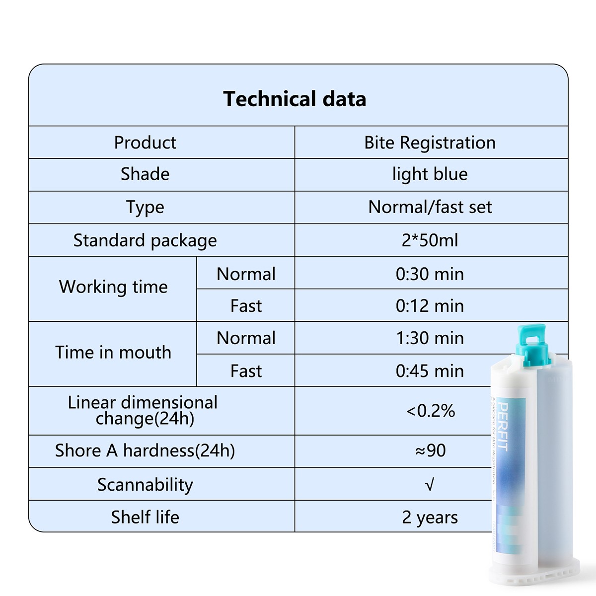 AZDENT 2pcs Dental Bite Registration Material Fast Set 50ML/pcs Mixing Tips