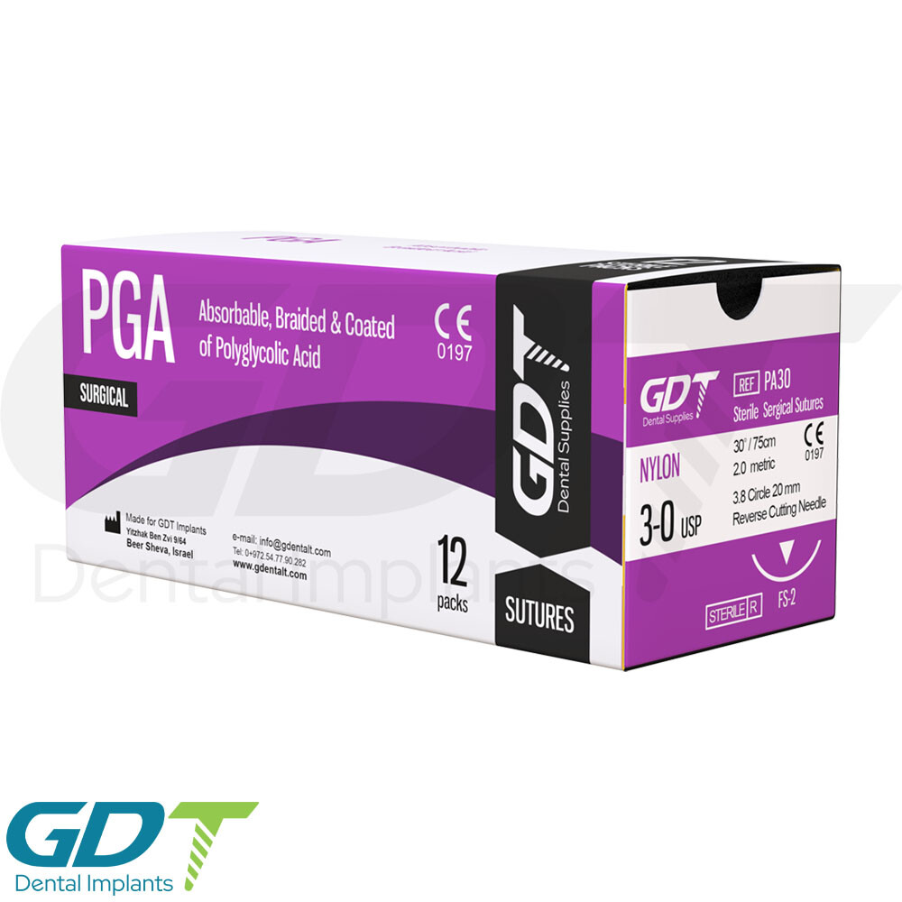 Synthetic Braided PGA Ploglyc0lic Sterile Sutur3s, 12pcs, 20mm Reverse Cutting