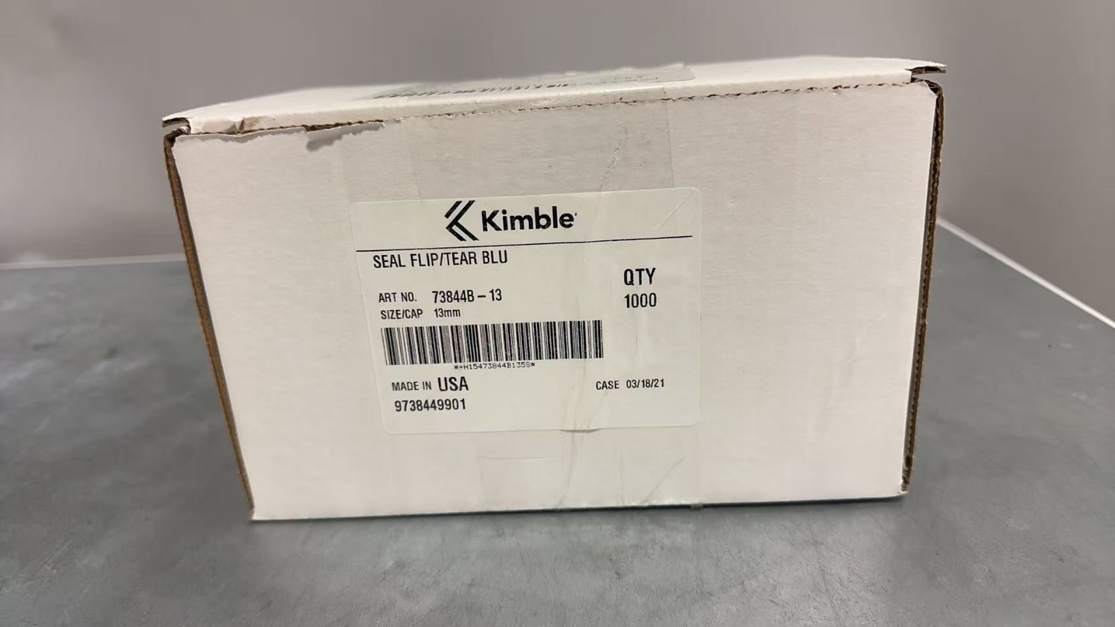 Kimble Cat No 73844B-13 Unlined Aluminum Seal Flip/Tear 13MM Blue 1000/Case