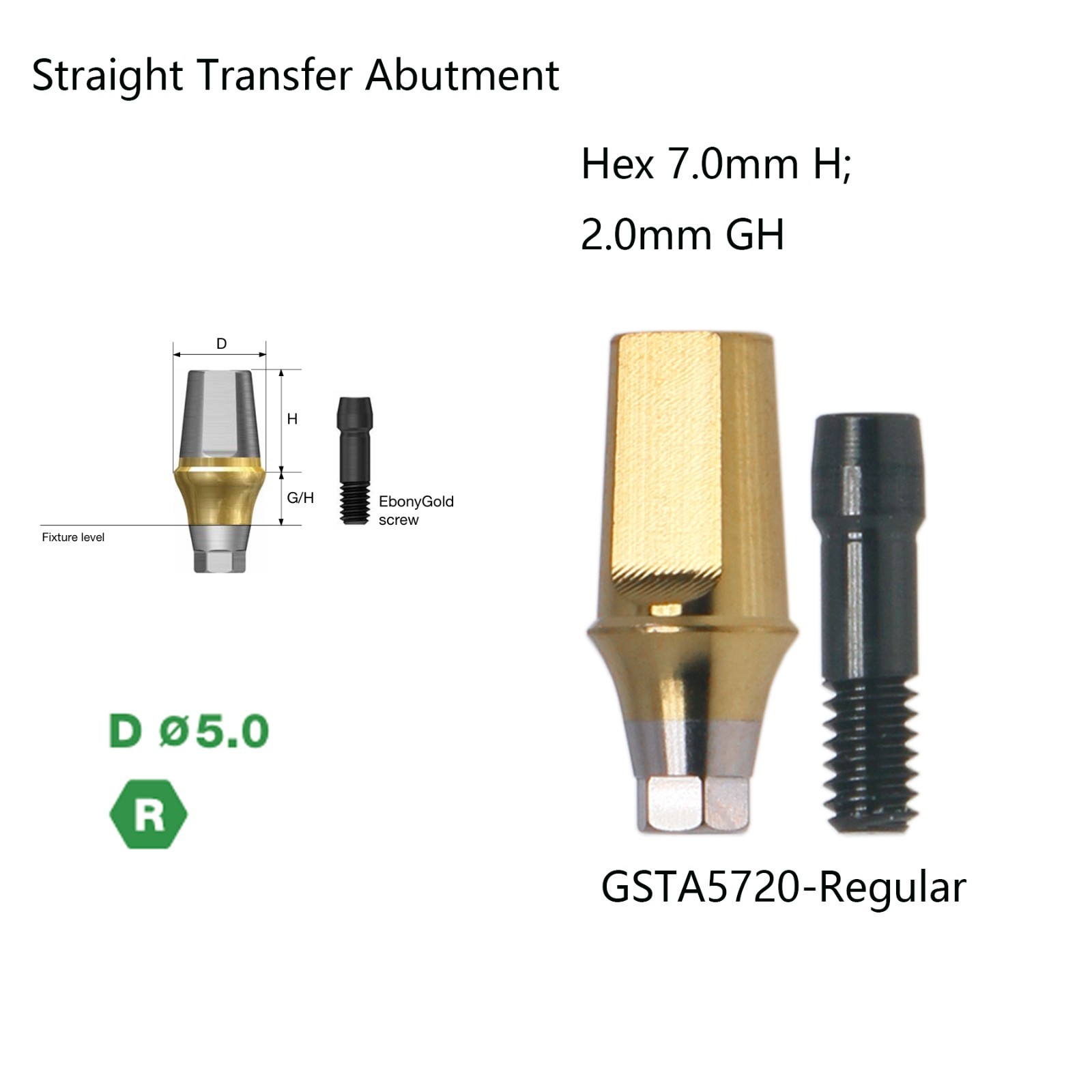 5Pcs Dental Straight Abutment Hiossen Mini/Regular conical replica screw 2 mm GH