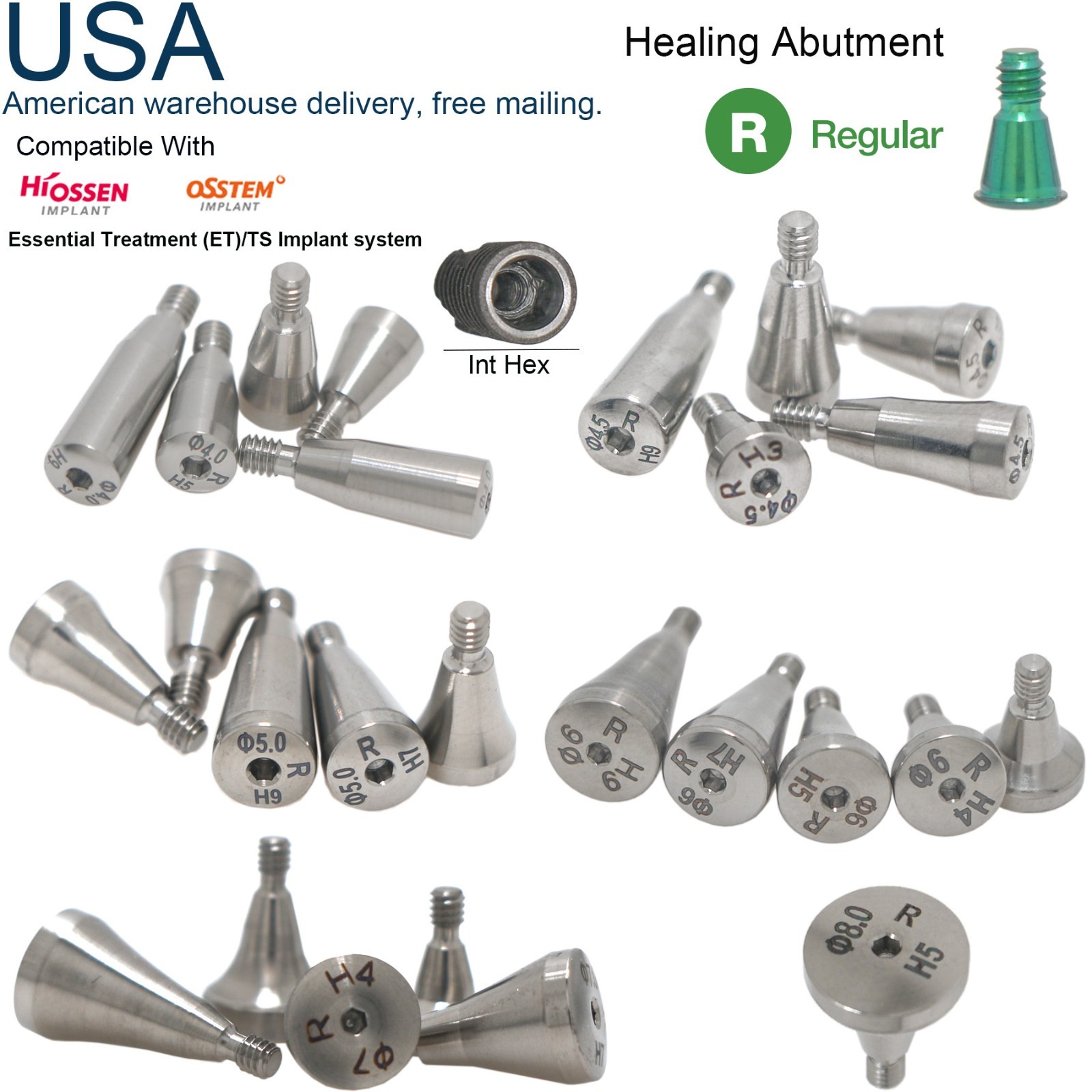 US Hiossen Dental Straight Locator Healing Cap Abutment Regular Mini ET Platform