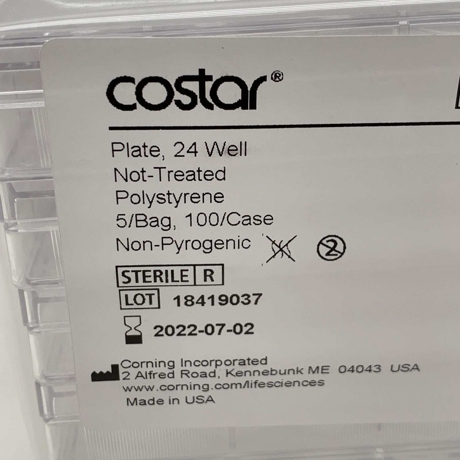 (100-Pack) Corning 3738 Costar Not Treated 24-Well 3.4 mL Plate, Sterile EXPIRED