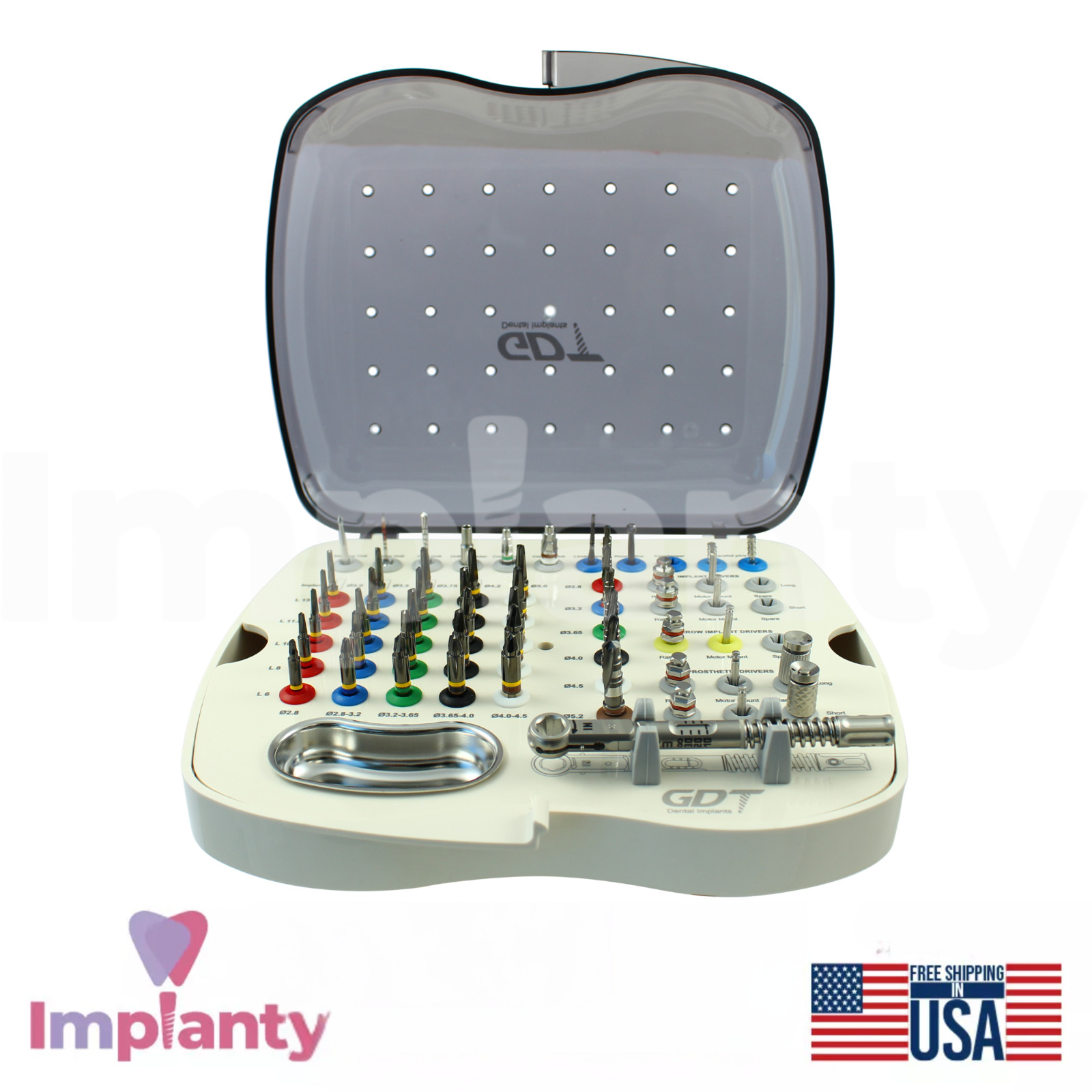 GDT Full Dental Fixture Procedural Kit Stainless Steel Tools DLC Coated Drills