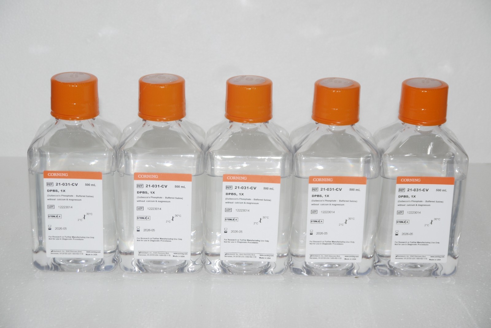 Corning 21-031-CV 1X Dulbecco’s Phosphate-Buffered Saline 5 x 500mL 5/Pack New