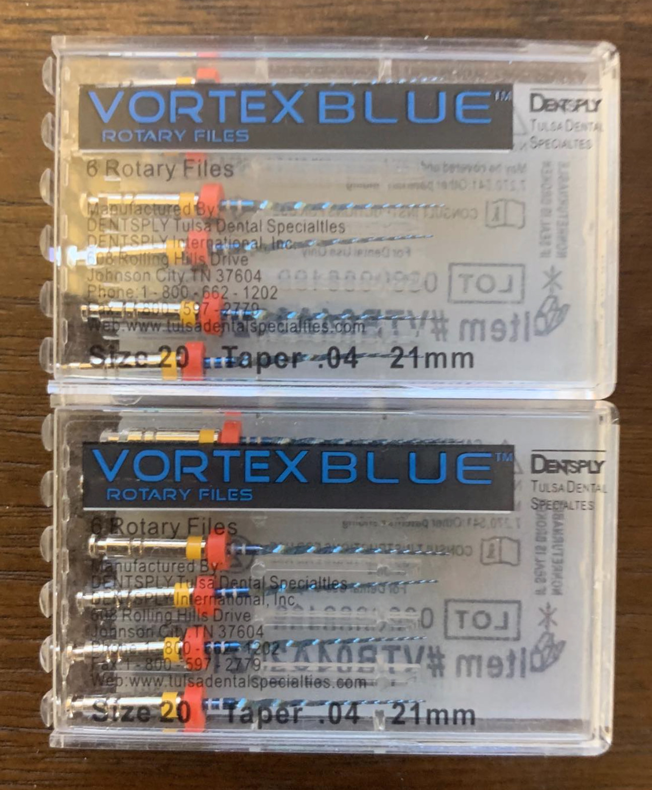 2 pk 21mm .04 Asst Vortex Blue Rotary Files Dentsply Tulsa Dental Root Canal #20