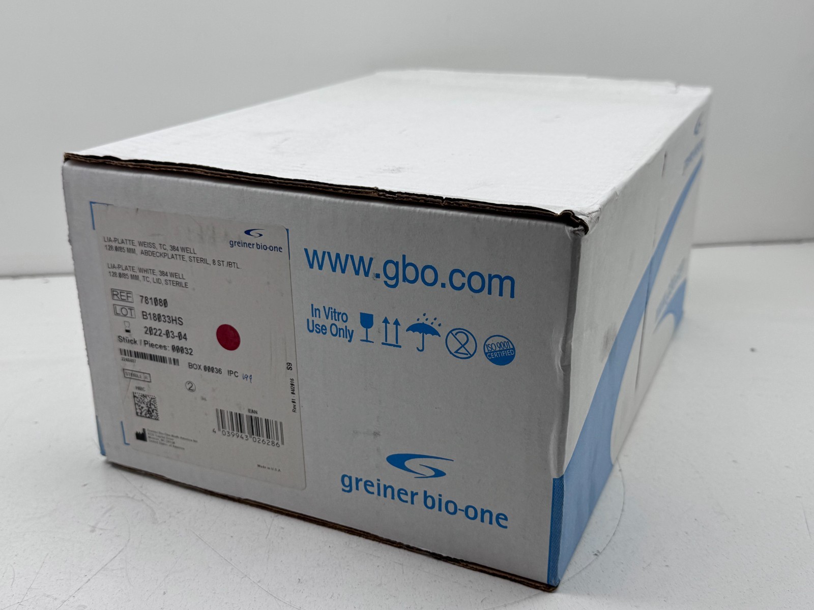 (32/case) Greiner Bio-One 781080 LIA-Plate 384-Well F-BOTTOM Microplate EXPIRED