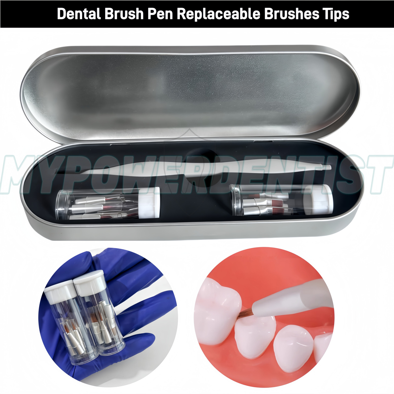 1Box Dental Resin Brush Pen Mini Micro Replaceable Brushes Head Straight/Curved