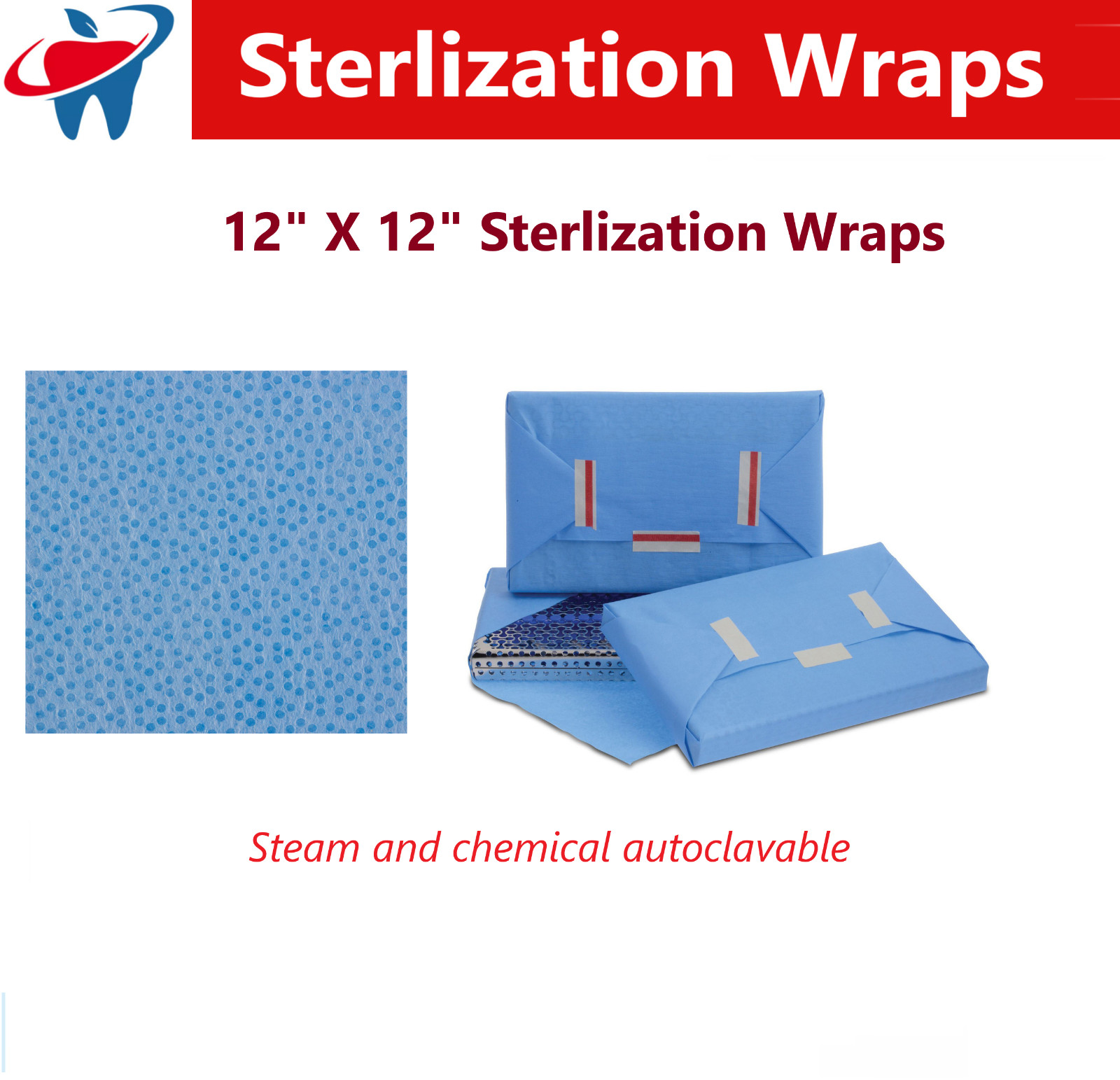 Medical Autoclavable CSR Sterilization Wraps 12″ x 12″ Blue 500/Pk Dental Wrap