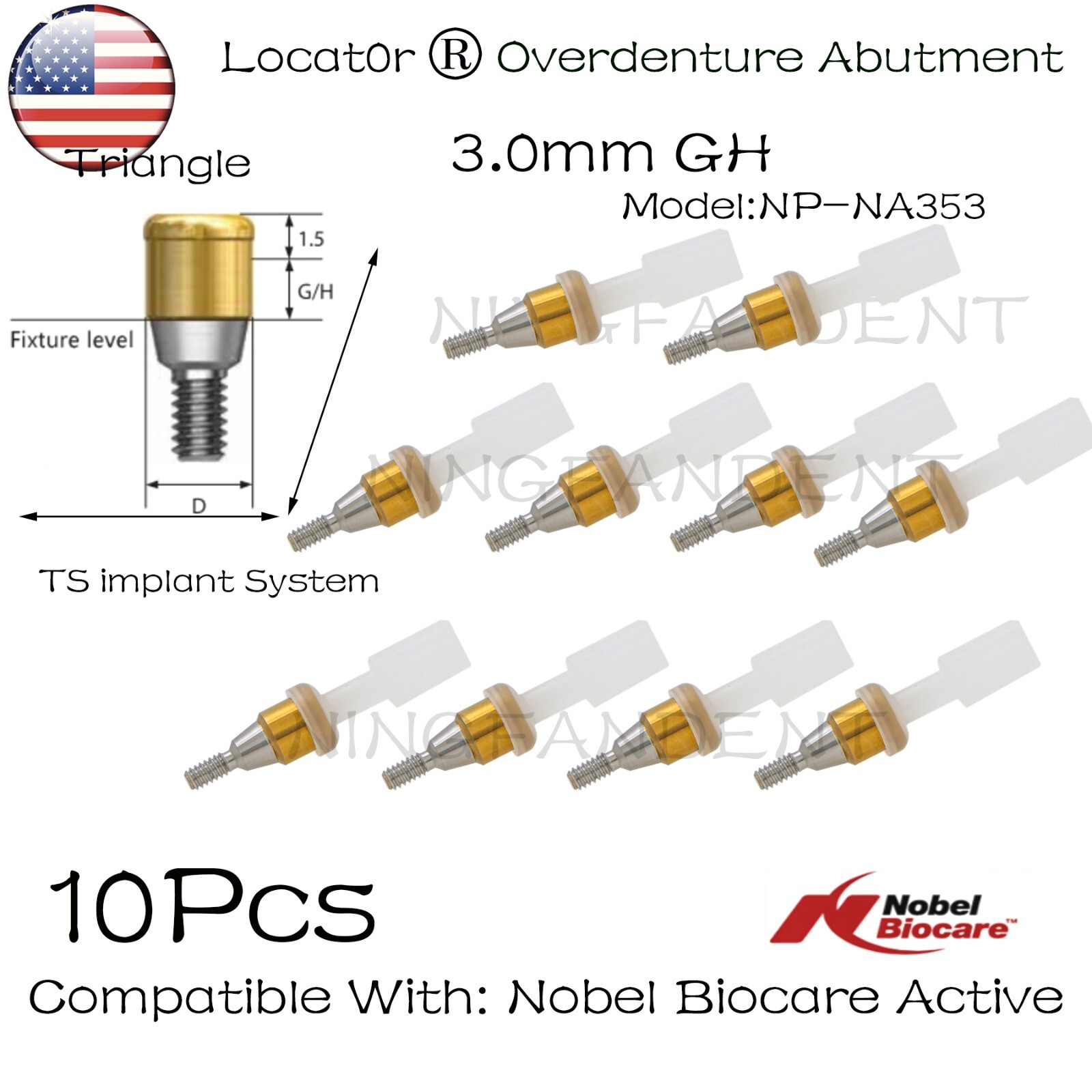 US Implant Locator Abutment Nobel Active NP 3.5mm D 3mm AH Overdenture Male Cap