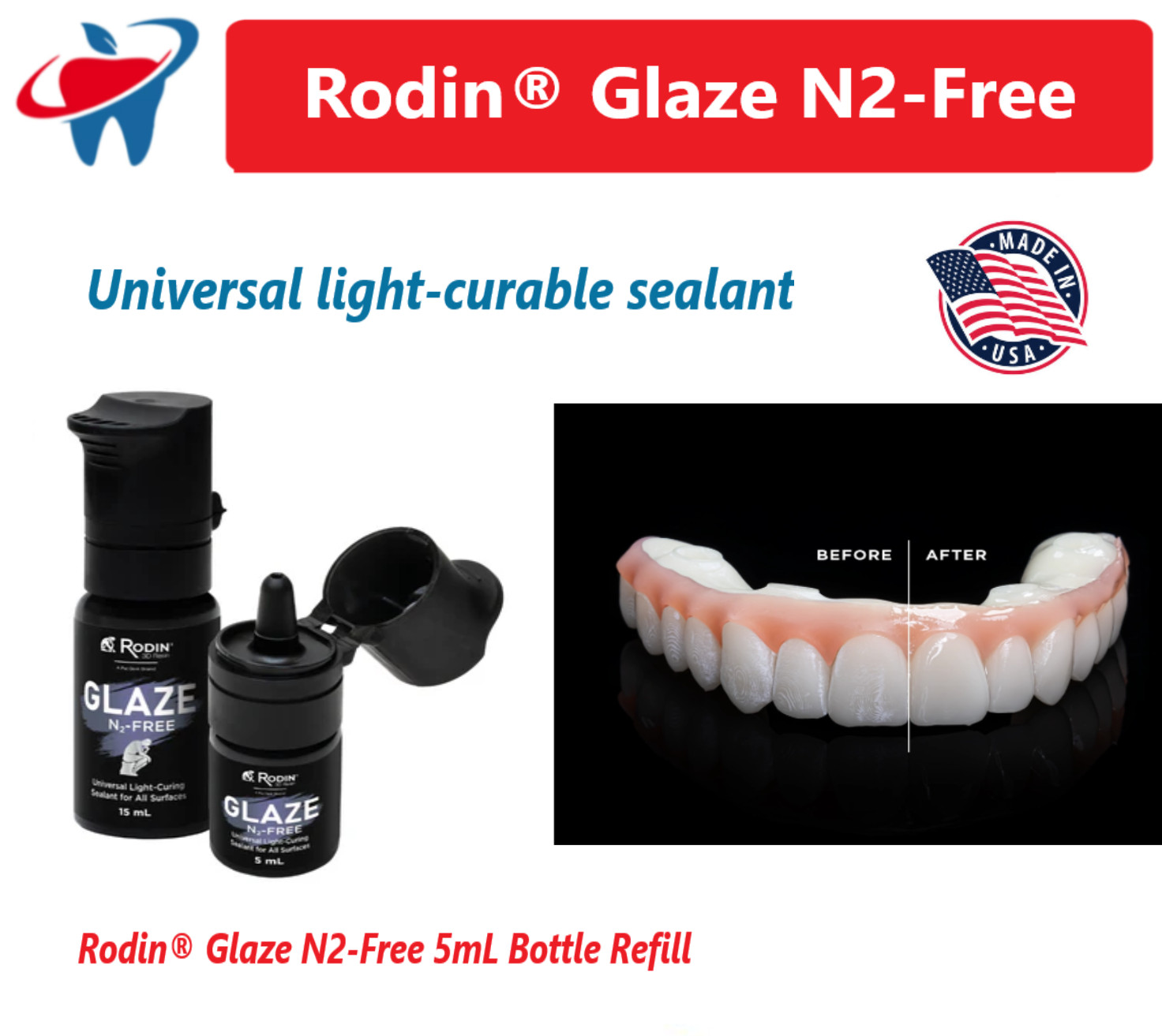 Dental Rodin® Glaze N2-Free Universal light-curable sealant – 5mL, All Purpose