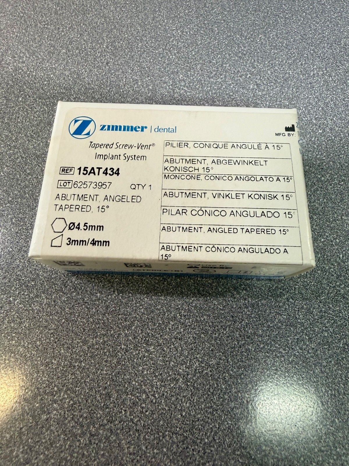 Zimmer Abutment Angeled Tapered 15* 4.5 Ref 15AT434