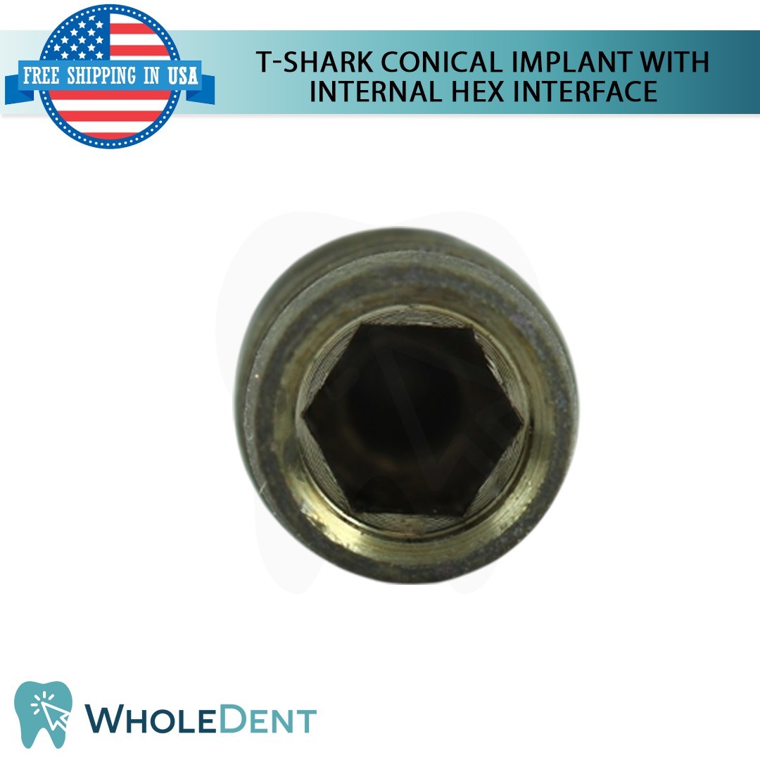 1x Dental T-shark Conical Fixture with Int Hex Connection Titanium Sterile SLA
