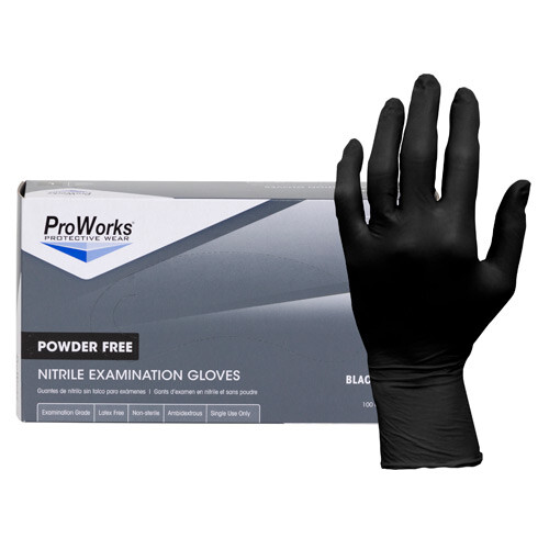 ProWorks GL-N145F Nitrile Black Powder Free 5 Mil Exam Glove, Box of 100