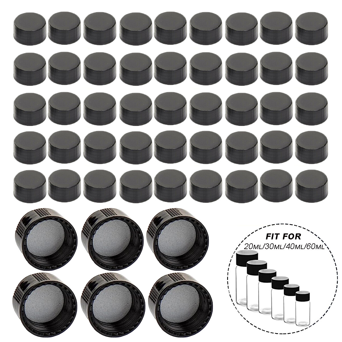 100x 24-400 Black Closed Cap fit for Thread Storage Vial 20/30/40/50/60ml Bottle