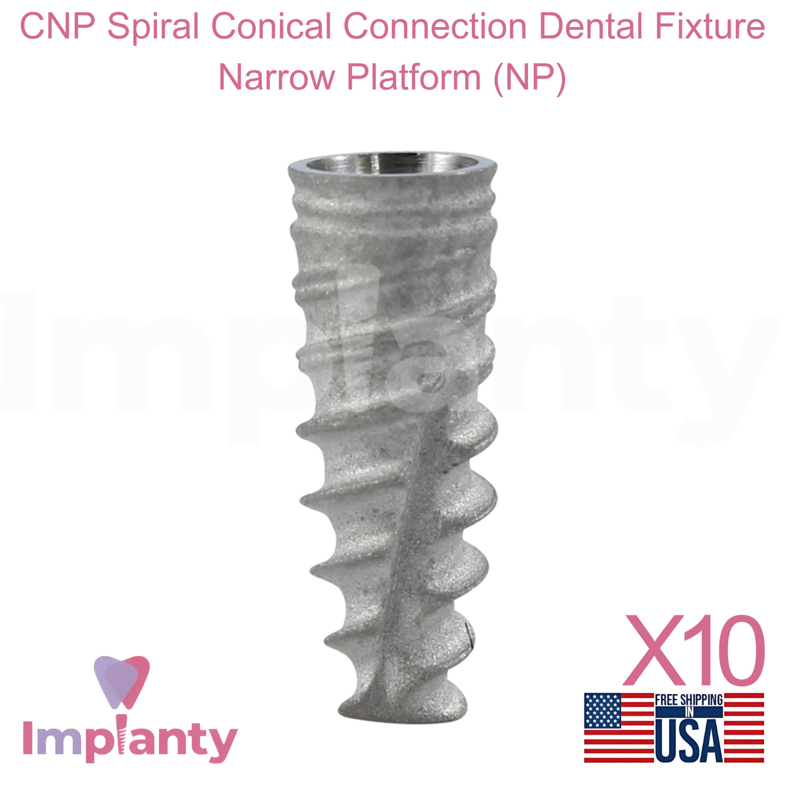 10x GDT CNP Spiral Conical Connection Hex Dental Fixture Narrow Platform NP