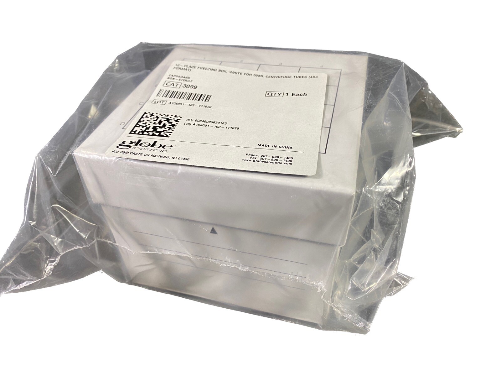 GLOBE SCIENTIFIC 4×4 Cardboard Freezing Box for 50mL Centrifuge Tubes 3099(1/pk)