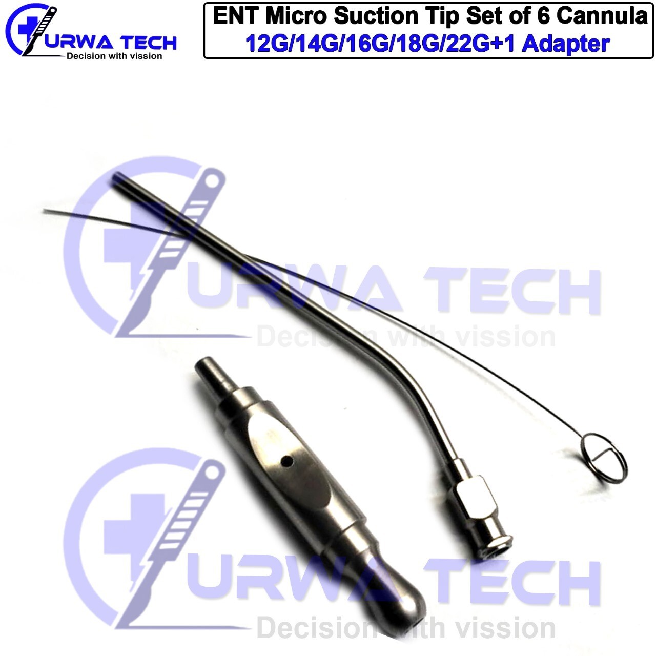 ENT Micro Suction Tip Set of 6 Cannula 12G/14G/16G/18G/20G/22G with Adapter