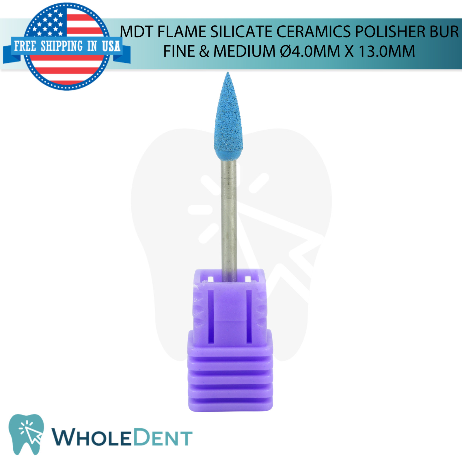 Dental MDT Flame Sil!cate Ceramics Polisher Bur Fine Contours Ø4.0mm X 13.0mm