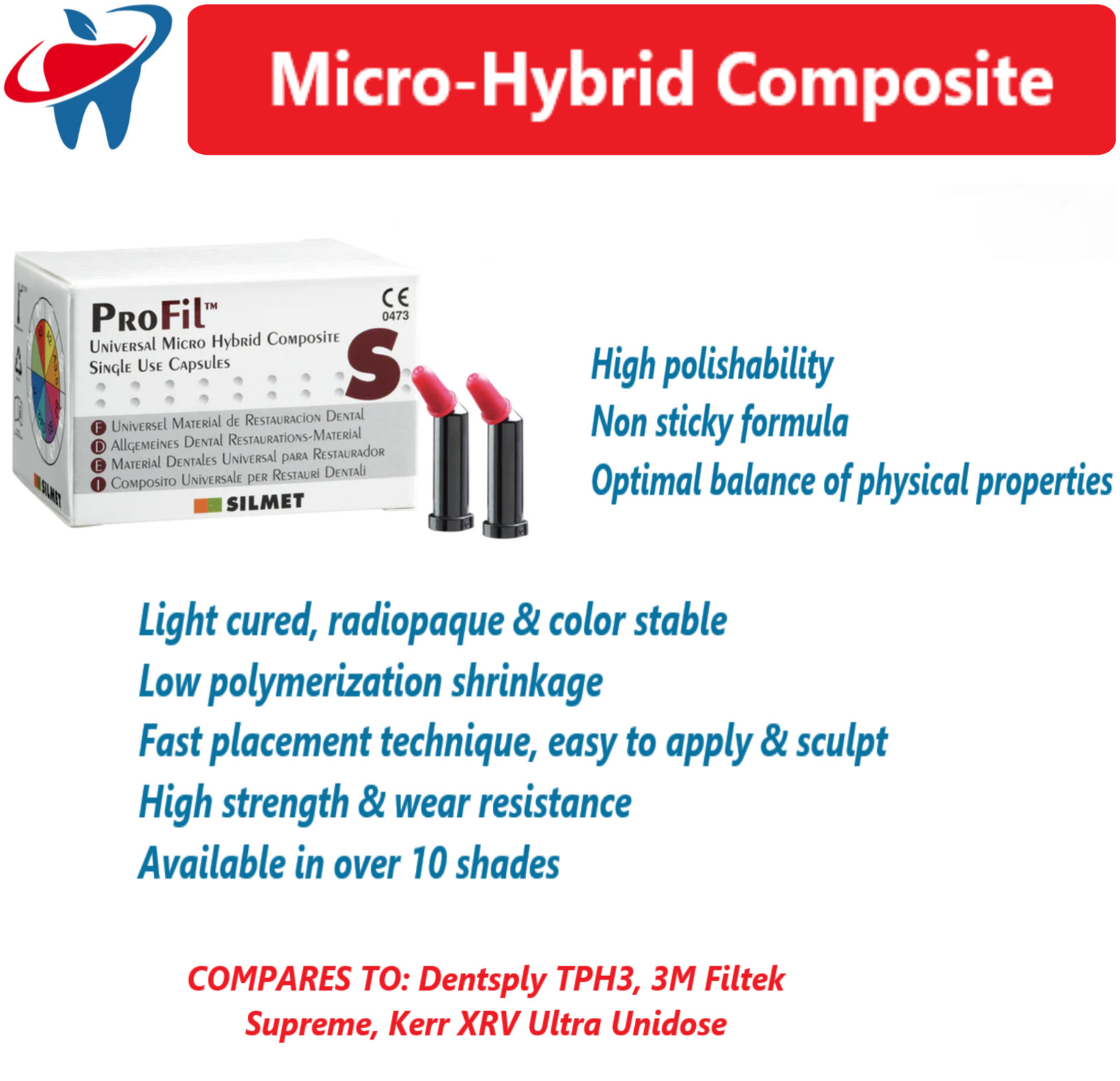 Silmet ProFil Dental Micro Hybrid Composite Compules Unidose All Shades Box/20