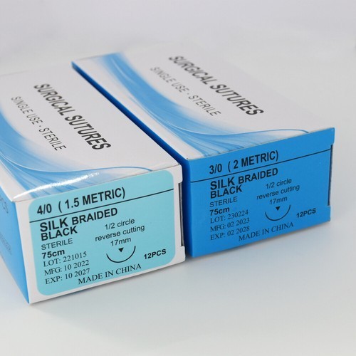 12 Pcs/Box Dental Surgical 3/0 Or 4/0 Suture Train Silk Braided Non Absorbable