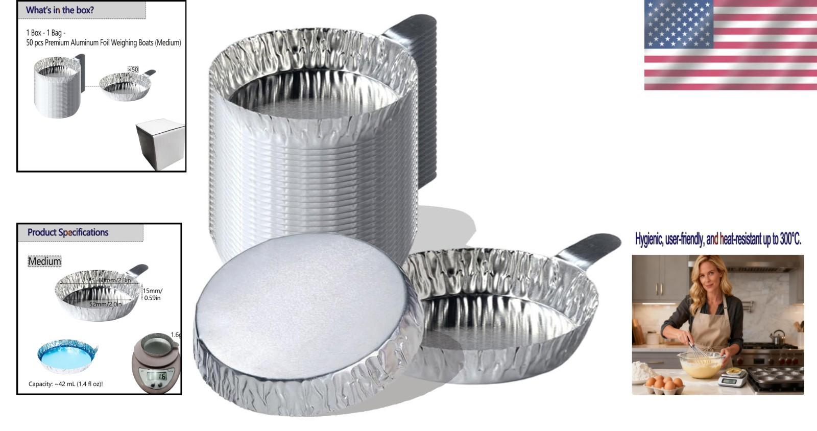 High-Quality Disposable Aluminum Weigh Dishes for Lab & Kitchen Tasks, 50-Count
