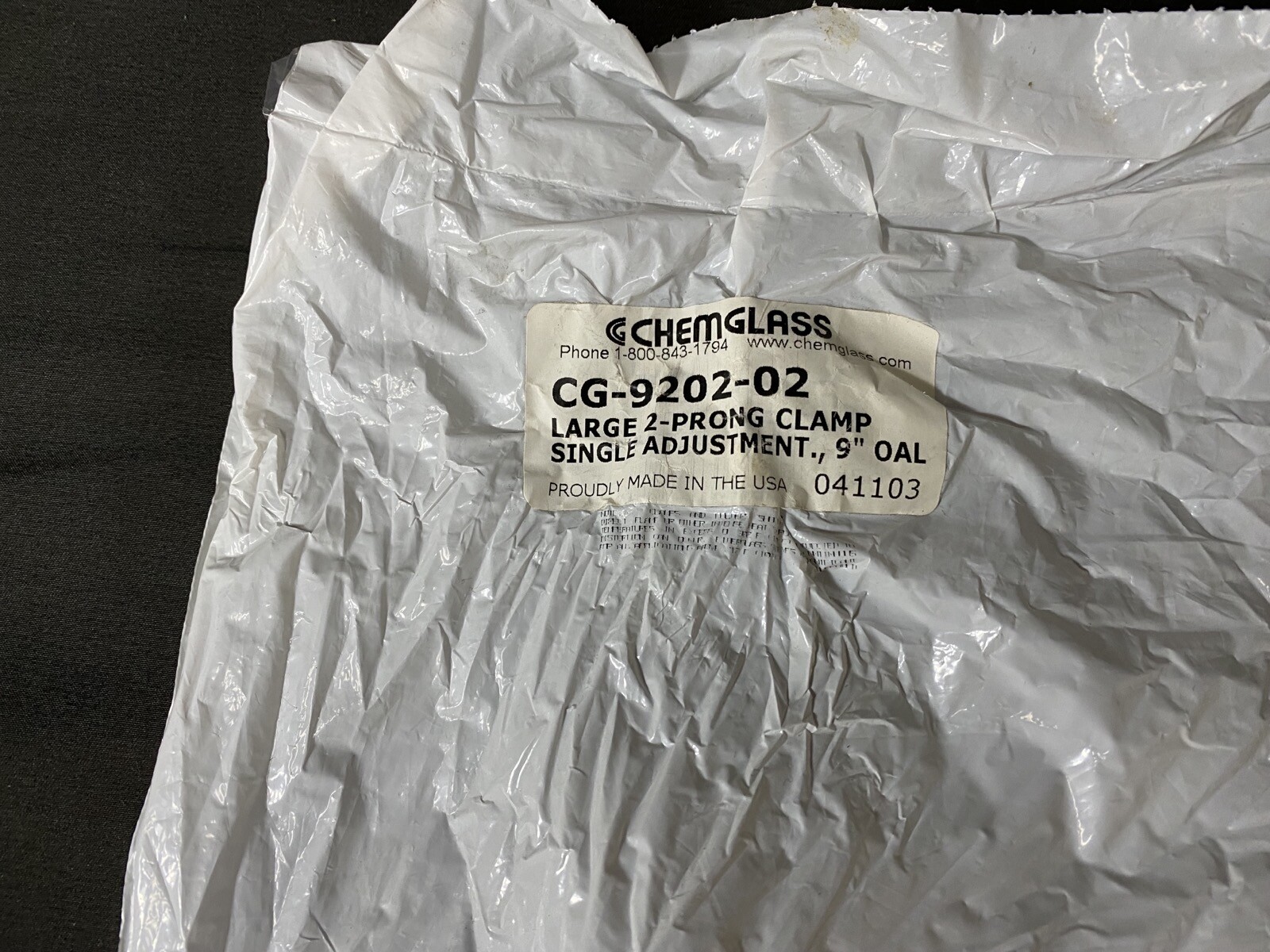 CHEMGLASS 9.02”OAL Single Adjust Two Prong Extension Clamps CG-9202-02 (1/pk)