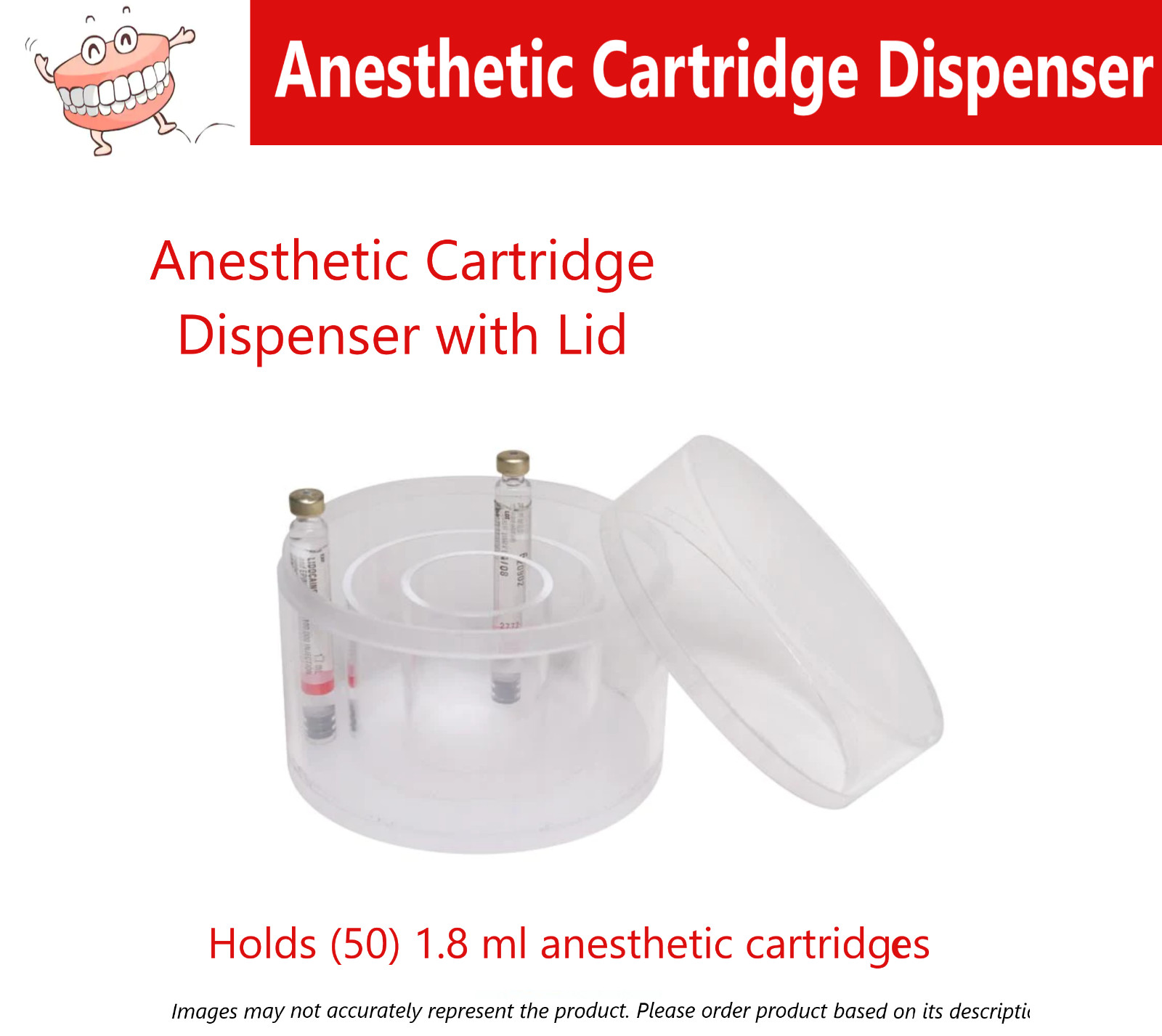 Dental ANESTHETIC CARTRIDGE Dispenser with LID, Fits 50 x 1.8 ml Cartrigde