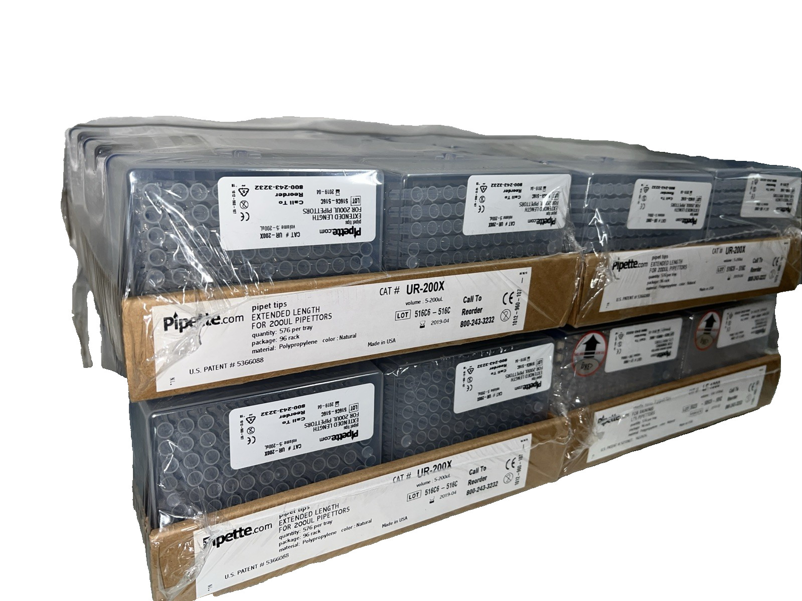 Qty:4 PIPETTE.COM 5-200uL Pipet Tips UR-200X 576 Per Tray