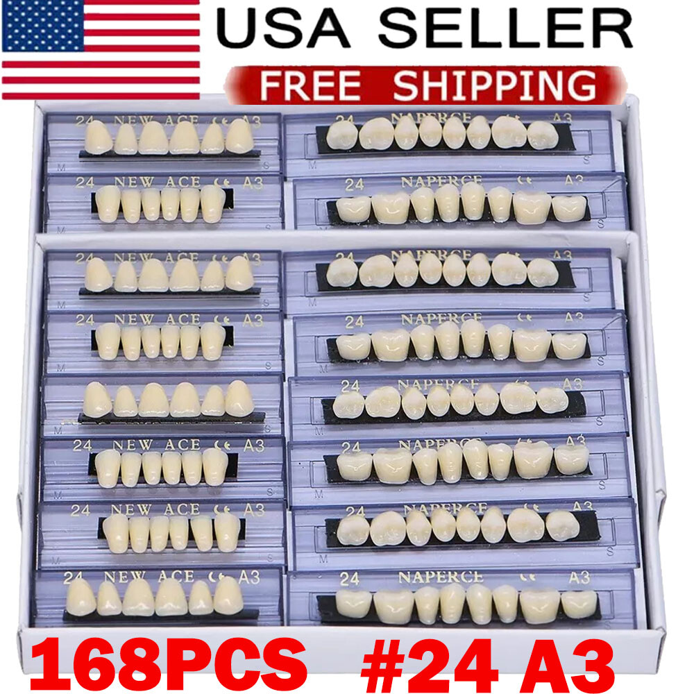 168pc Dental Acrylic Resin Denture 24# A3 Shade False Teeth Full Set Upper Lower