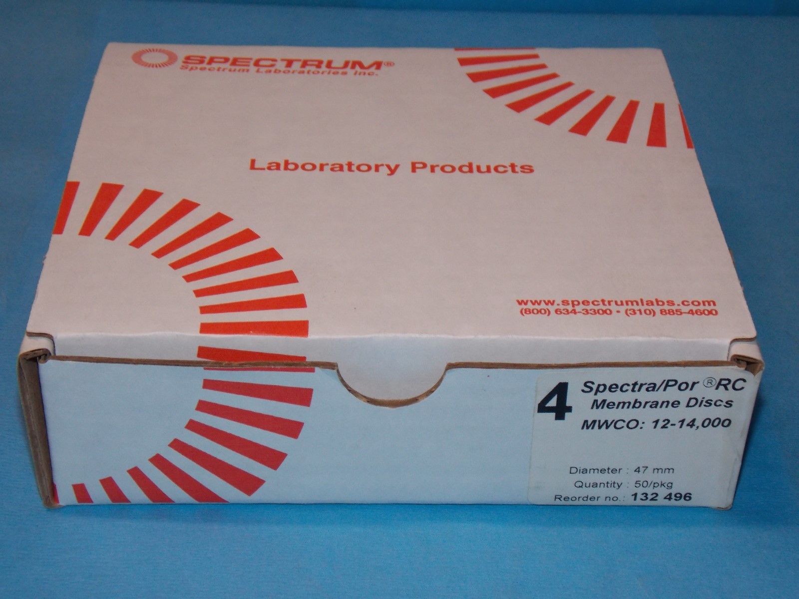 132 496 SPECTRUM LAB 4 SPECTRA/POR RC MEMBRANE DISCS MWCO: 12-14,000 47MM QTY50