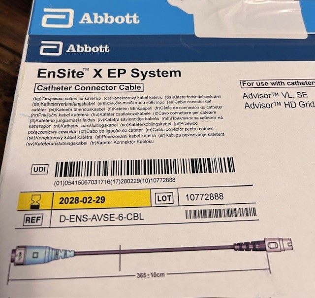 ABBOTT D-ENS-AVSE-6-CBL ENSITE X EP SYSTEM CONNECTOR CABLE 2/2028 22 PIN
