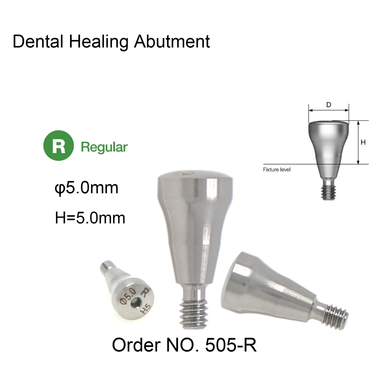 Dental Healing Cap Abutment Regular Platform Compatible Hiossen ET Conical 5.0mm