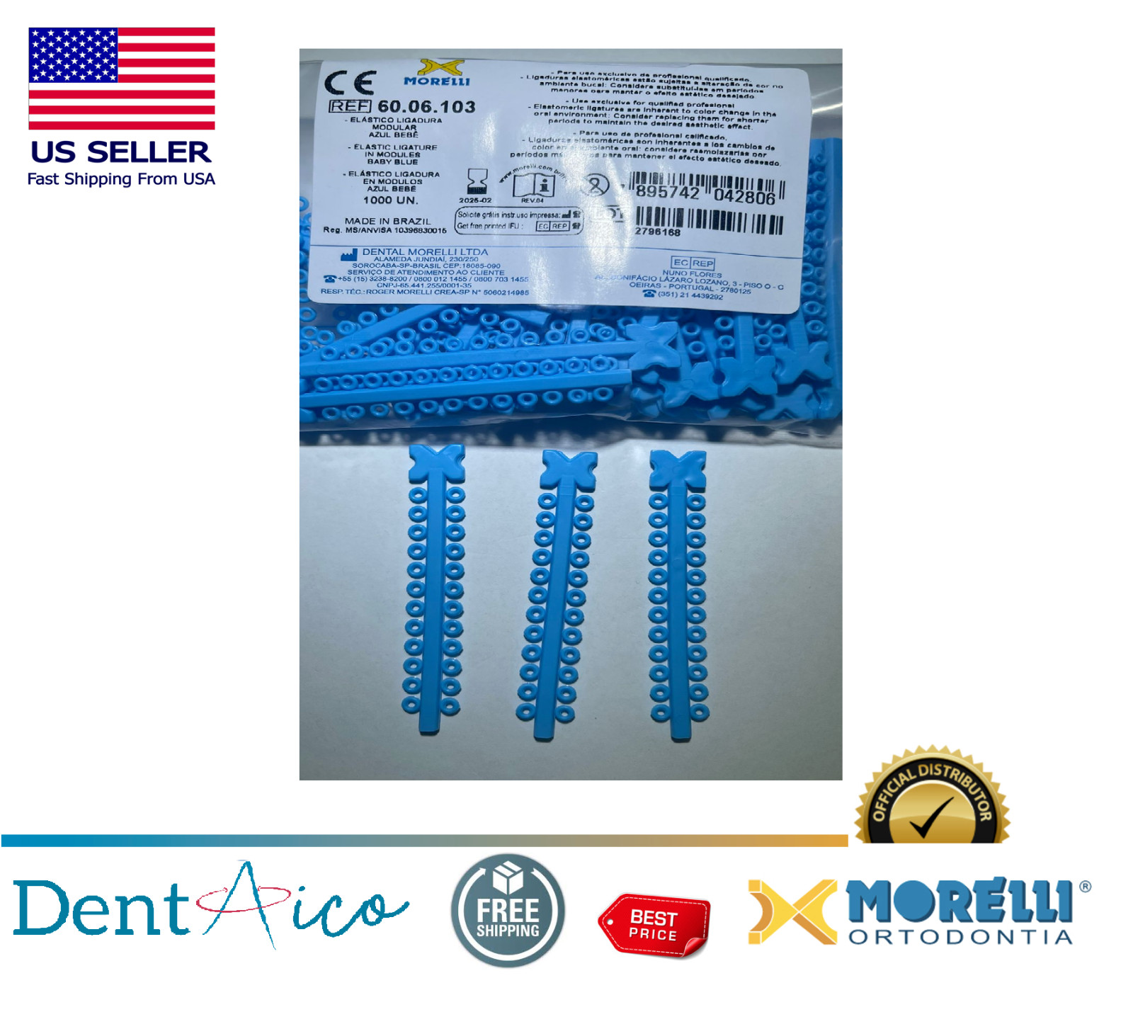 MORELLI Elastic Ligature in Modules Baby Blue PAK/1.000UN Dental Orthodontic