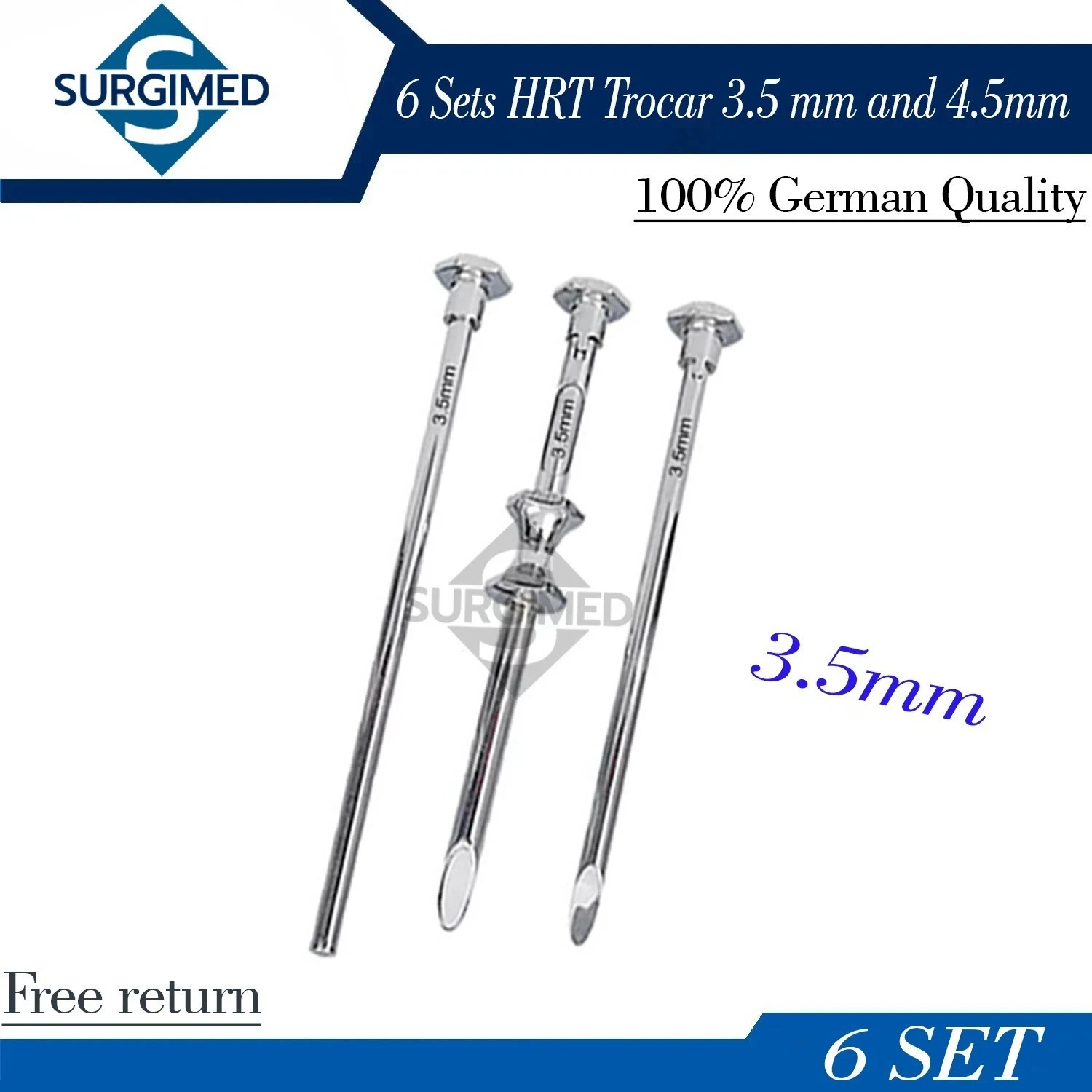 HRT Trocar 3.5 mm and 4.5mm Hormone Replacement Pellet Insertion Kit 6 Set