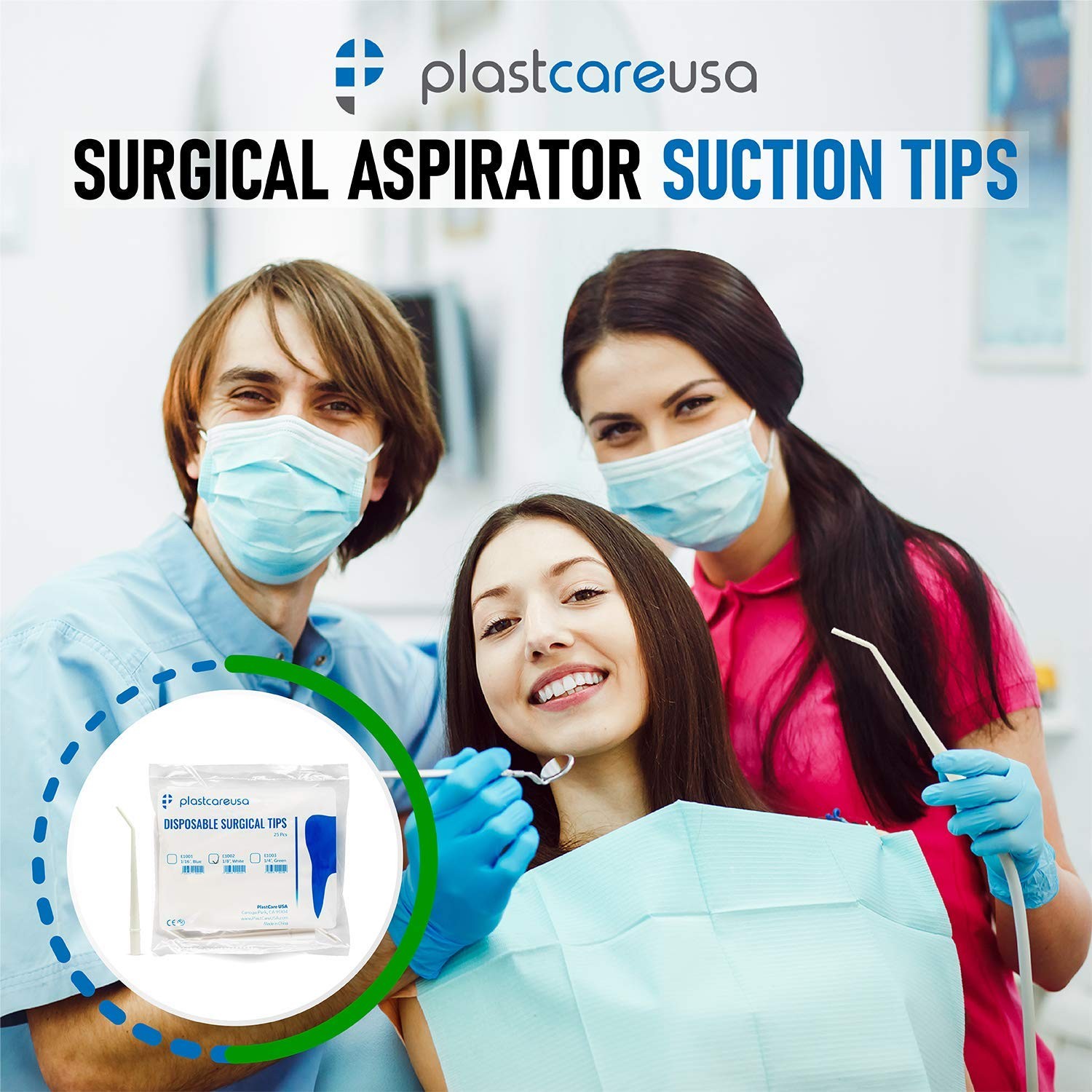 100 Dental Surgical Aspirator White Suction Tips, 1/8 Inch Diameter, 4 Bags of 2