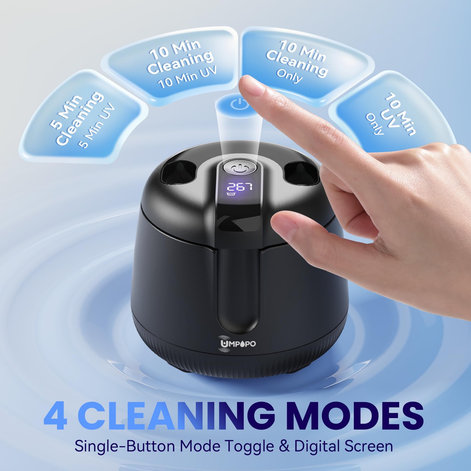 UMPOPO Ultrasonic Retainer Cleaner Machine 48kHz, Dental Cleaning Pod, Black